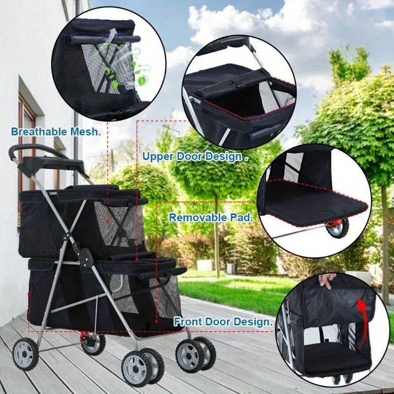 Dog cart cat pet strap 


Dog and cat stroller