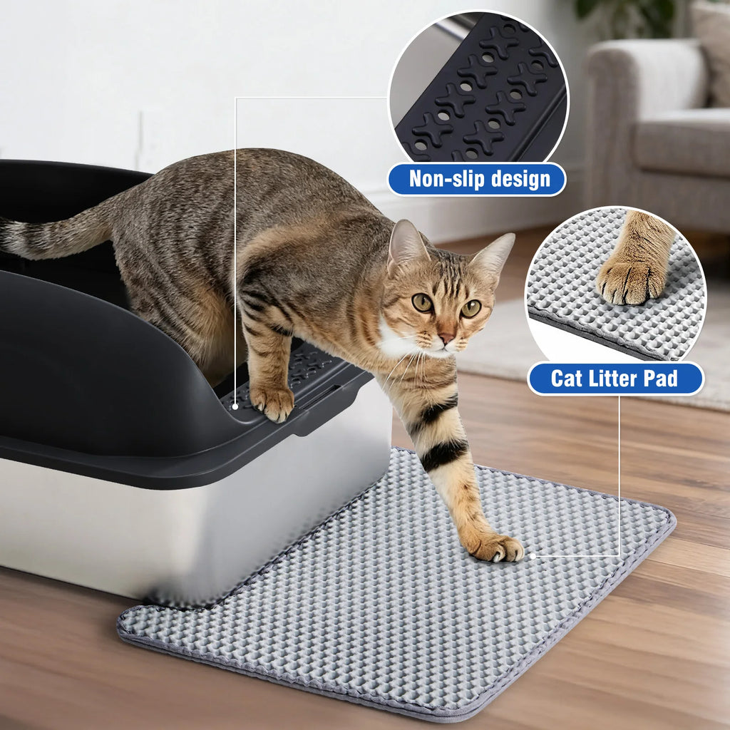 JHK 24IN Stainless Steel Cat Litter Box with Lid Large Cat Litter Box for Big Cats Anti-Urine Leakage Scoop and Mat Included