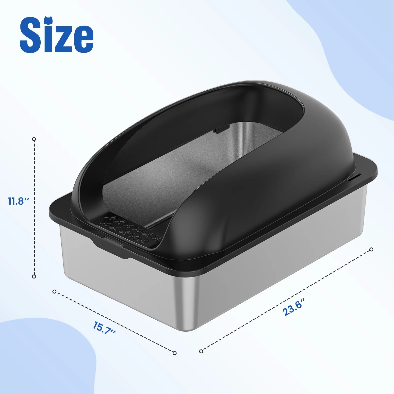 JHK 24IN Stainless Steel Cat Litter Box with Lid Large Cat Litter Box for Big Cats Anti-Urine Leakage Scoop and Mat Included