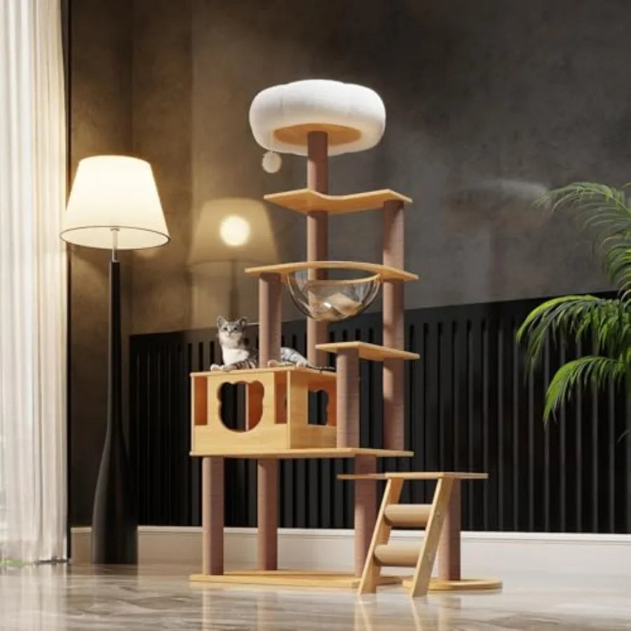 65-Inch Multi-Purpose Wooden Cat Tree Tower