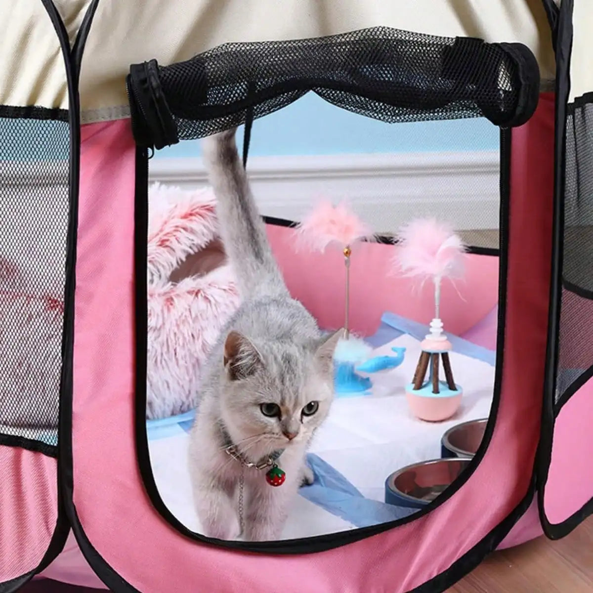 Portable Foldable Pet Tent Fence: Octagonal Kennel for Small Dogs/Cats - Indoor/Outdoor Travel Camping