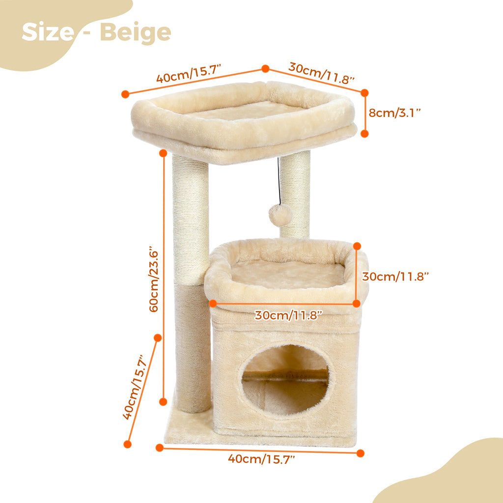 Cat Tree with Natural Sisal Scratching Post,Comfortable Condo,Spacious Top Perch,Cat Accessories,Toy,Cat Tower for Indoor Cats