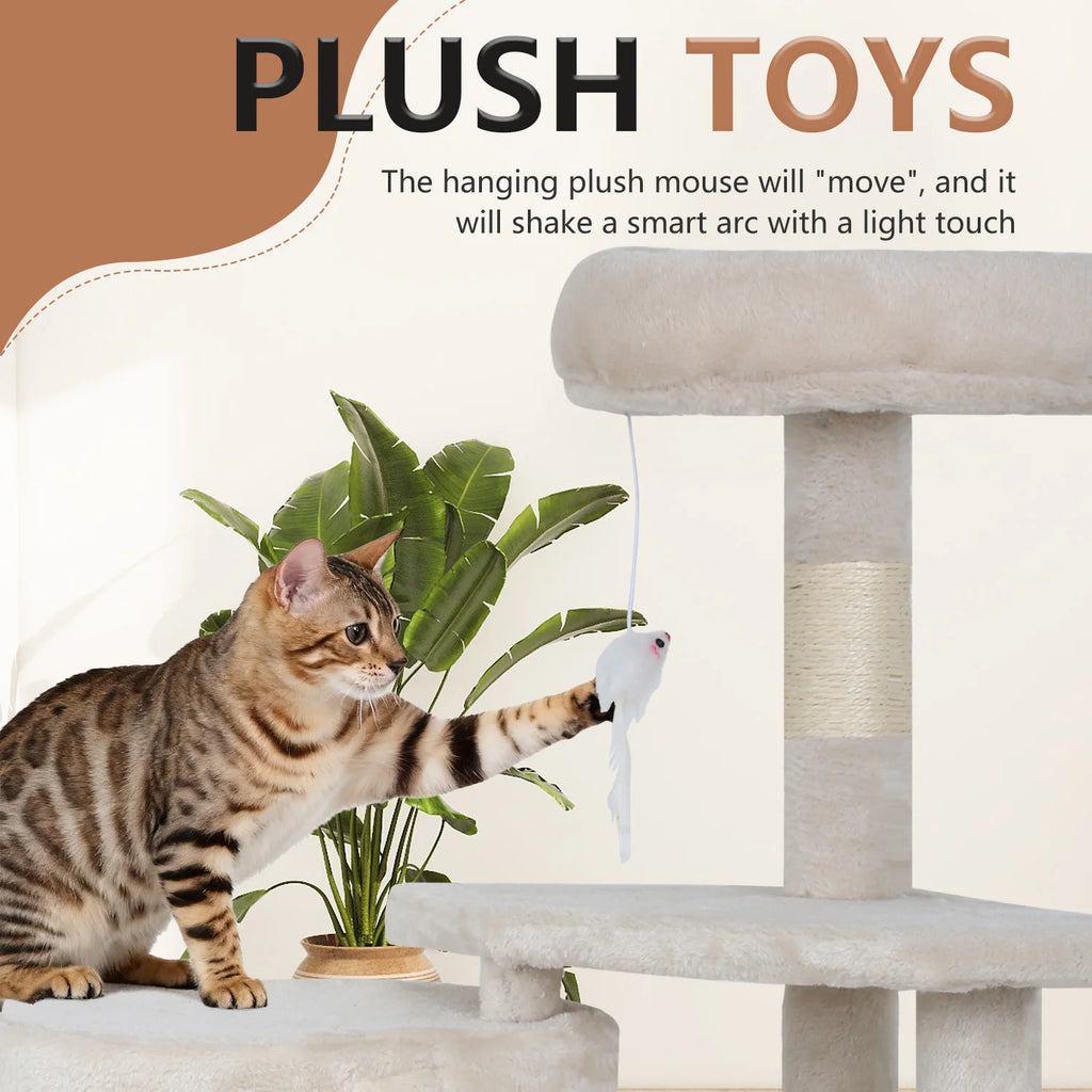 37in Cat Tree Tower for Indoor Cats, Cat Furniture Activity Center with Sisal Scratching Post, Large Condo, Plush Toy for Kitten