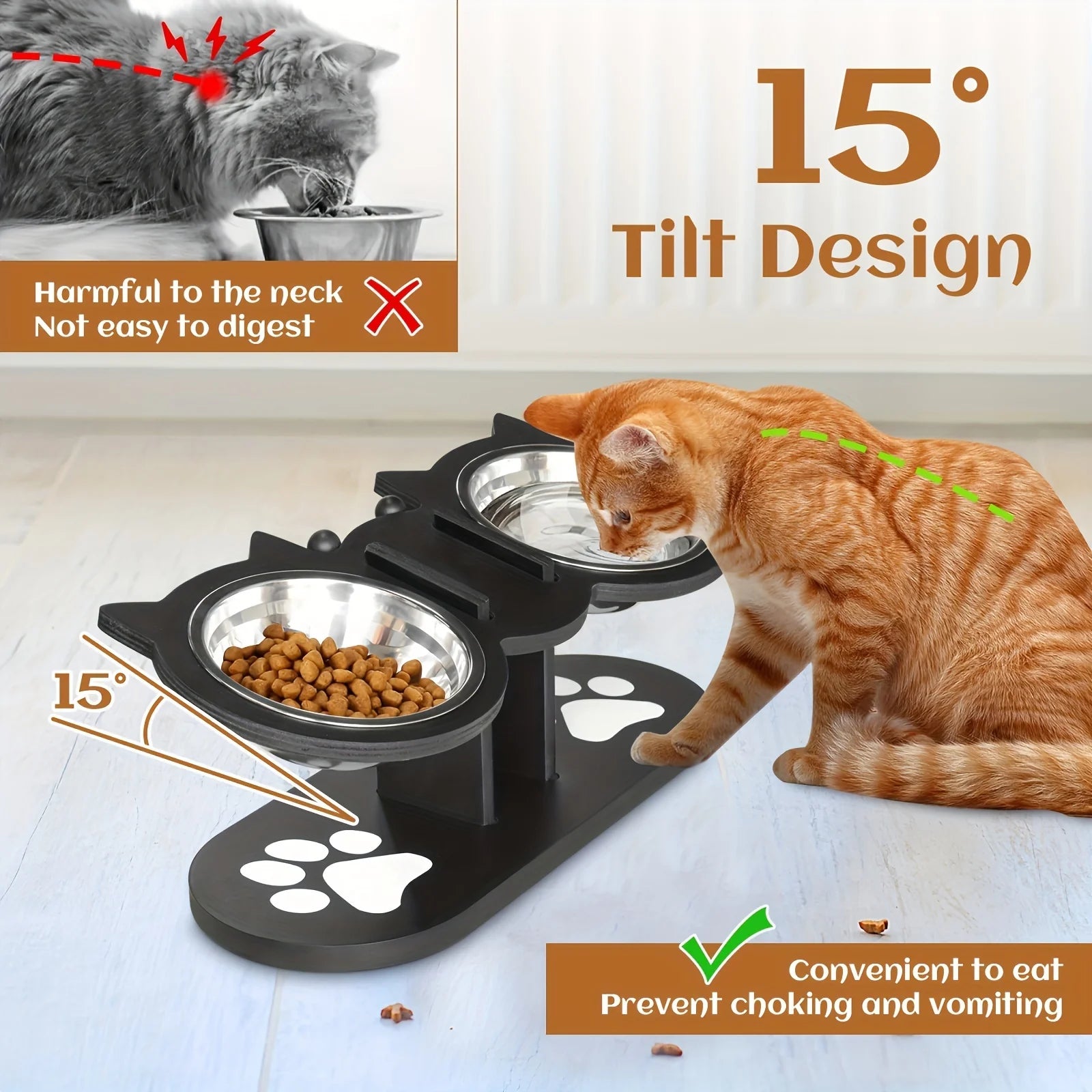 Elevated Cat Bowls 15°
