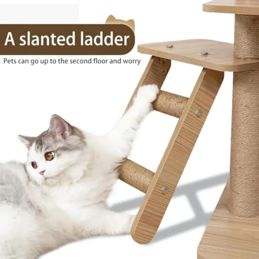 65-Inch Multi-Purpose Wooden Cat Tree Tower