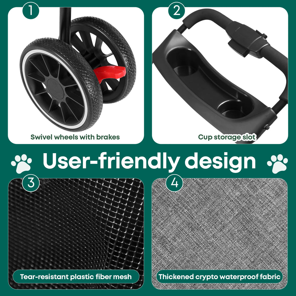 Portable Dog Stroller 3 Wheels for Small Medium Dogs&Cats Foldable Pet Cat Travel Carriage Stroller Carrier for Outside Play