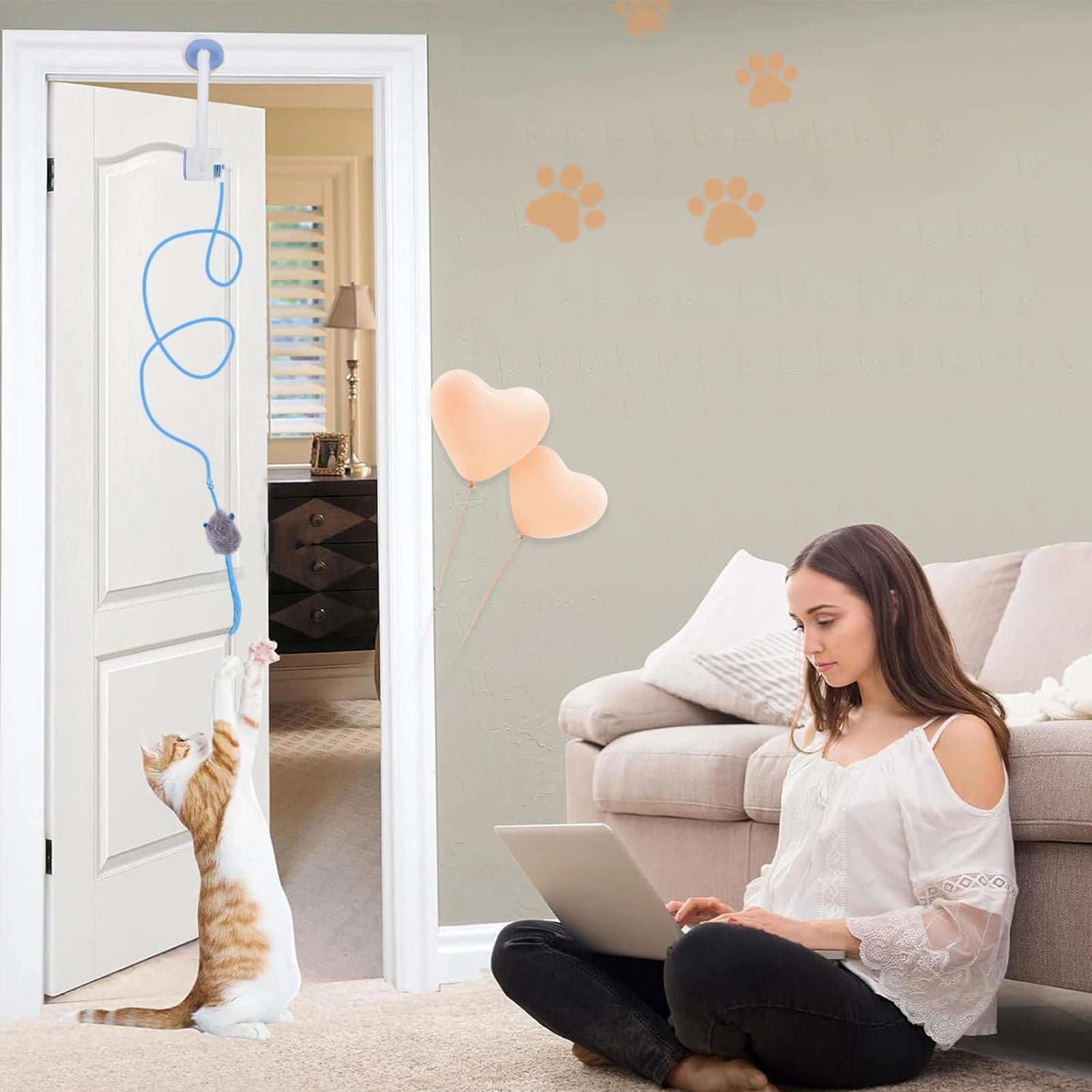 Automatic Retractable Cat Toys Door Hanging