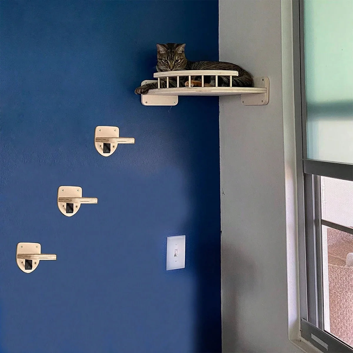 3/4Pcs Corner Hammock with Steps Set Wall Mounted Cat Tree Climbing Shelf For Indoor Cats Wooden Hanging Sleeping Bed Furniture