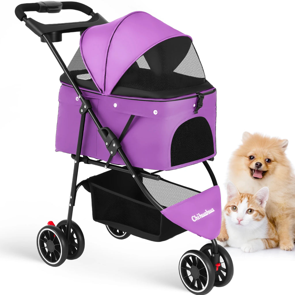Portable Dog Stroller 3 Wheels for Small Medium Dogs&Cats Foldable Pet Cat Travel Carriage Stroller Carrier for Outside Play