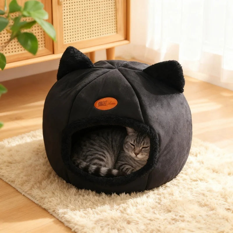 Black New Deep Sleep Comfortable Winter Cat bed S