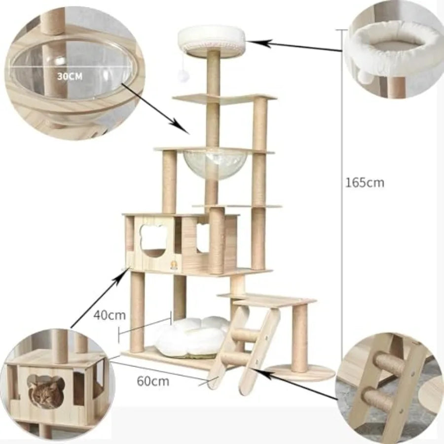 65-Inch Multi-Purpose Wooden Cat Tree Tower