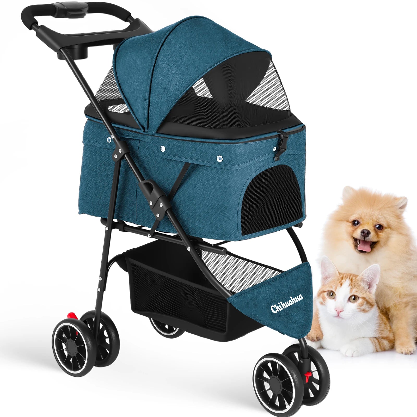 Portable Dog Stroller 3 Wheels for Small Medium Dogs&Cats Foldable Pet Cat Travel Carriage Stroller Carrier for Outside Play