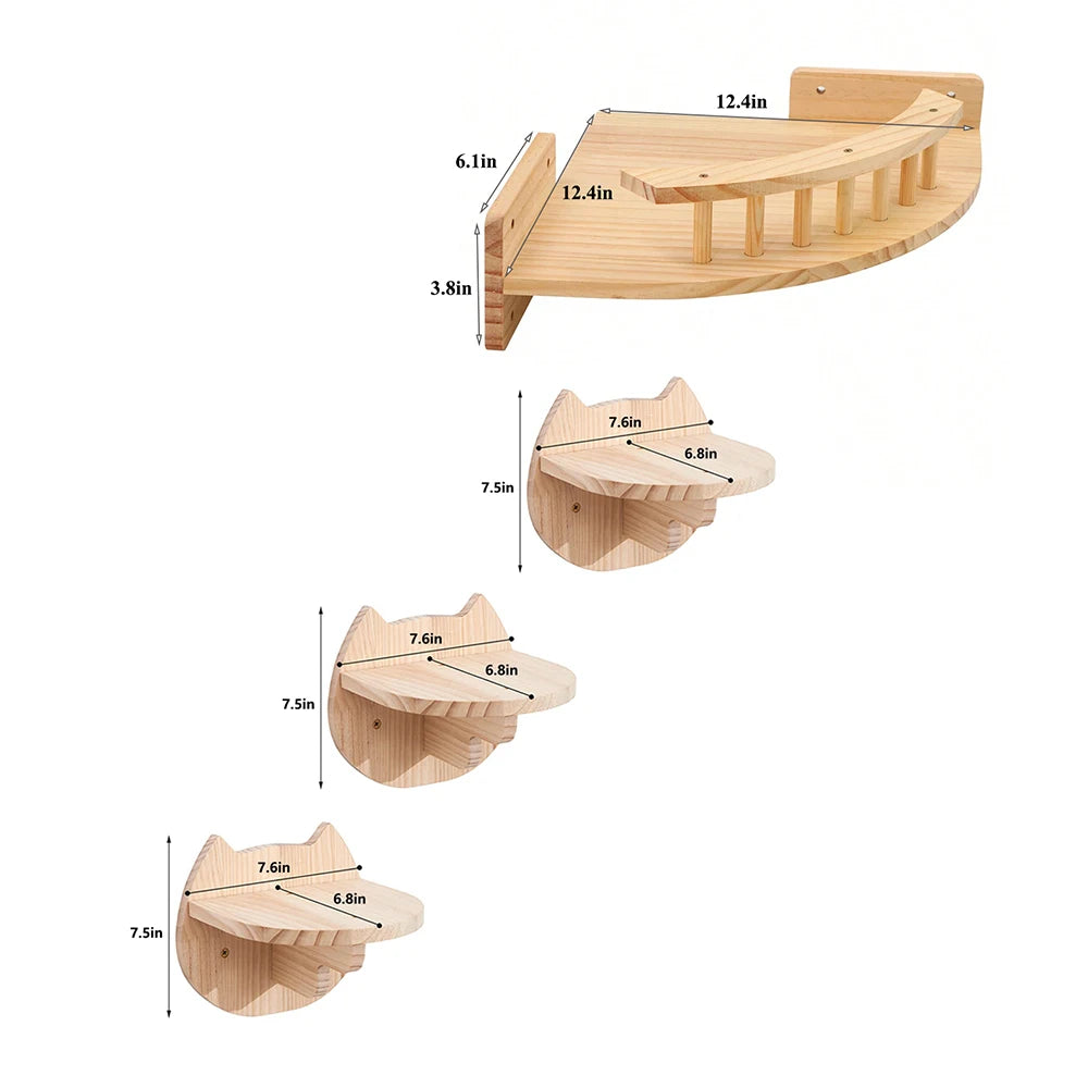 3/4Pcs Corner Hammock with Steps Set Wall Mounted Cat Tree Climbing Shelf For Indoor Cats Wooden Hanging Sleeping Bed Furniture