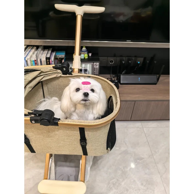 Luxury Pet Stroller 3 in 1  with 4 Wheels for Medium Small Size Dogs and Cats Detachable Carrier for Puppy Kitty Doggie Stroller