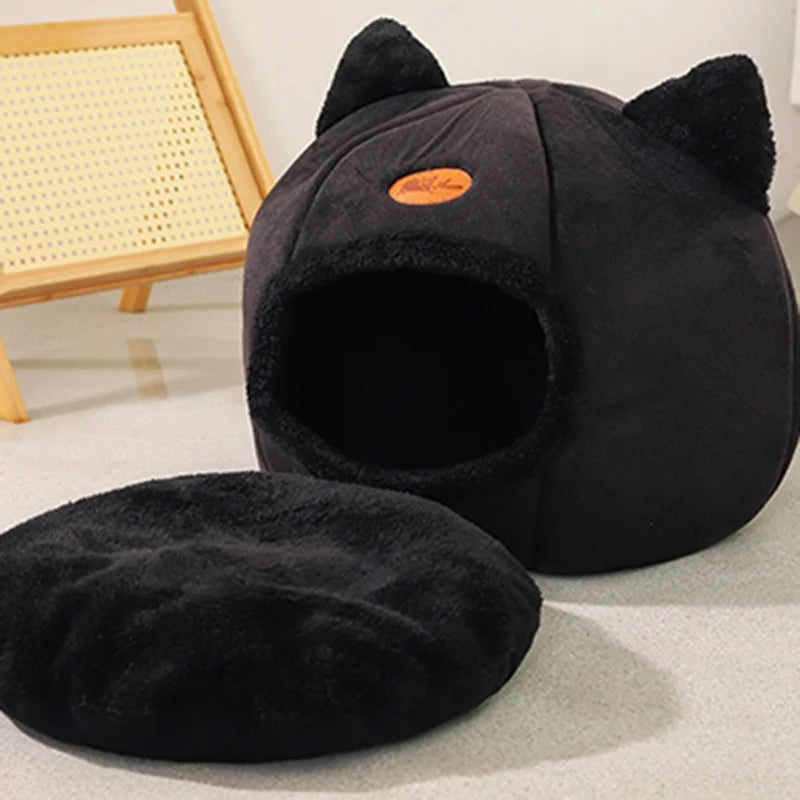 Black New Deep Sleep Comfortable Winter Cat bed S