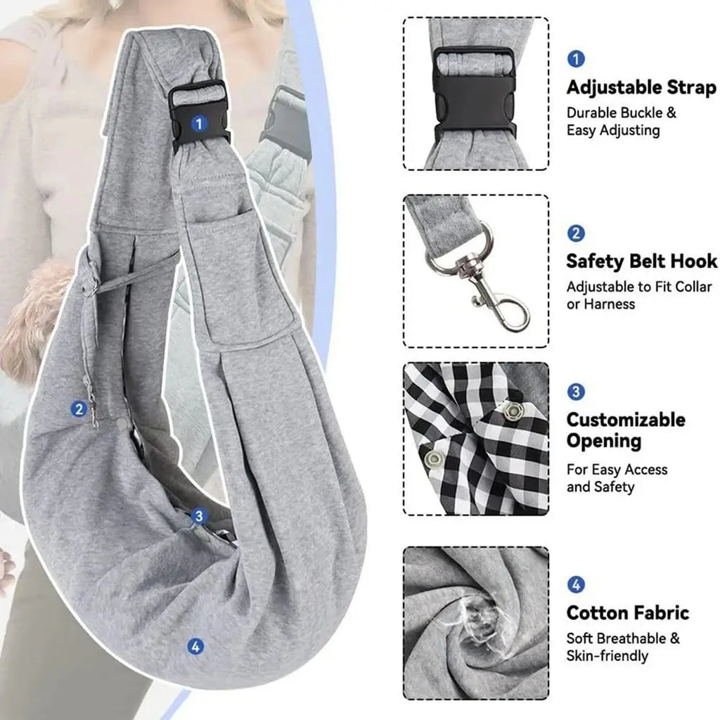 Small pet sling holder, hands-free reversible pet paper plastic bag, handbag, dog and cat sling holder, easy and portable