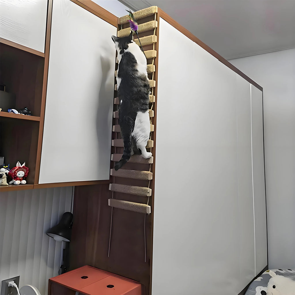 39.4" Cat Bridge for Cage Sisal Rope Ladder Wooden Pet Furniture Kitten Step Scratcher Toys Scratching Post Tree Cat Accessories