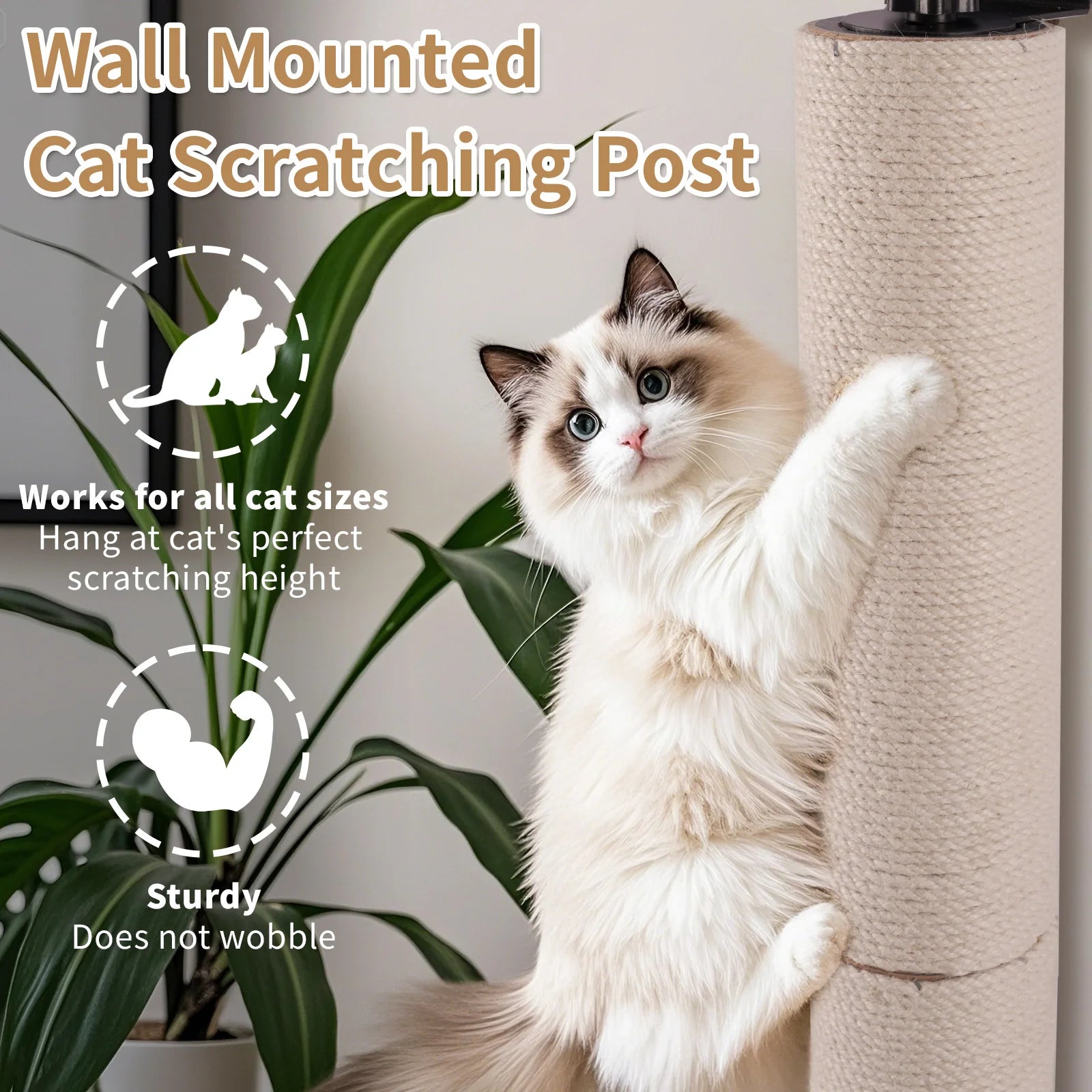 Cat Scratching Post Wall Mounted, 24 inch Tall 3.5 inch Diameter Cat Tree Scratch Post, Hemp Rope Scratcher Posts for Indoor Kit