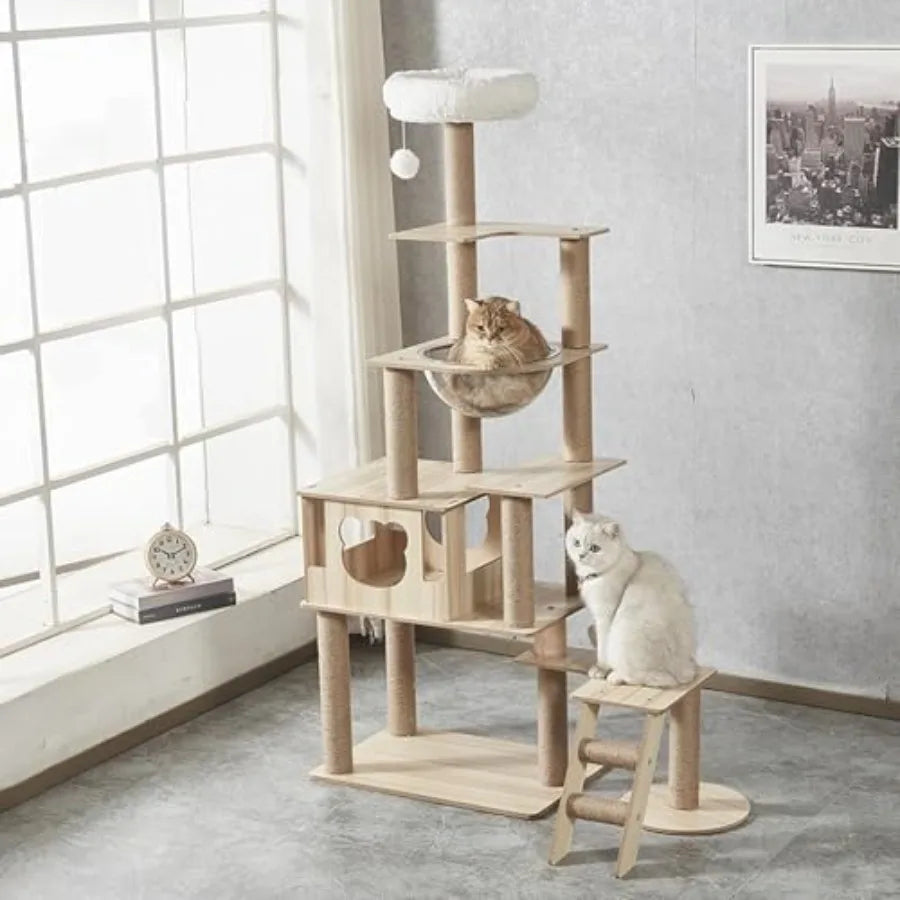 65-Inch Multi-Purpose Wooden Cat Tree Tower